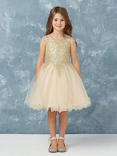 Teen Pageant Dress With Luxurious Gold Lace Overlay